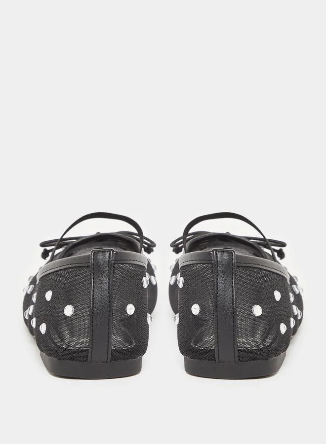 Styli Black Polka Dot Embellished Ballerina